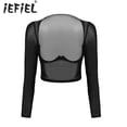 thumbnail image 2 of Top corto con aros y malla transparente para mujer, camiseta de manga larga con copa abierta, camisetas de leotardo transparente, lencería, disfraces para discoteca, 2 of 5