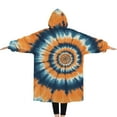 thumbnail image 2 of Oversized Wearable Blanket Hoodie,Orange Blue Tie Dye Spiral Pattern Sherpa Blanket Hoodie with Super Pockets,Super Warm Fuzzy Pullover for Women & Men, 2 of 6
