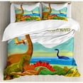 thumbnail image 3 of Dinosaur Duvet Cover Set King Size, Flying Swimming and Land Dinosaurs with Lake and Mountains Dino Park Alive Theme, Decorative 3 Piece Bedding Set with 2 Pillow Shams, Multicolor, by Ambesonne, 3 of 3