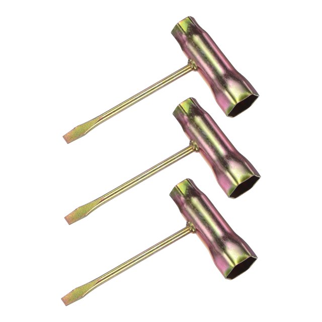 Uxcell 3-Pack Llave de Motosierra Scrench 13mm por 19mm Combinación de Destornillador y Llave de Acero 1.2mm Destornillador Ranurado Llave T Tono Dorado