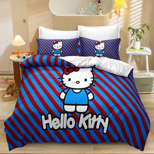 3 Piece 3d Kitty Flowers Printed Microfiber Bedding Set With Pillow Case,gifts For Boys Girls Bedroom,1 Duvet Cover With 2 Pillowcases Queen