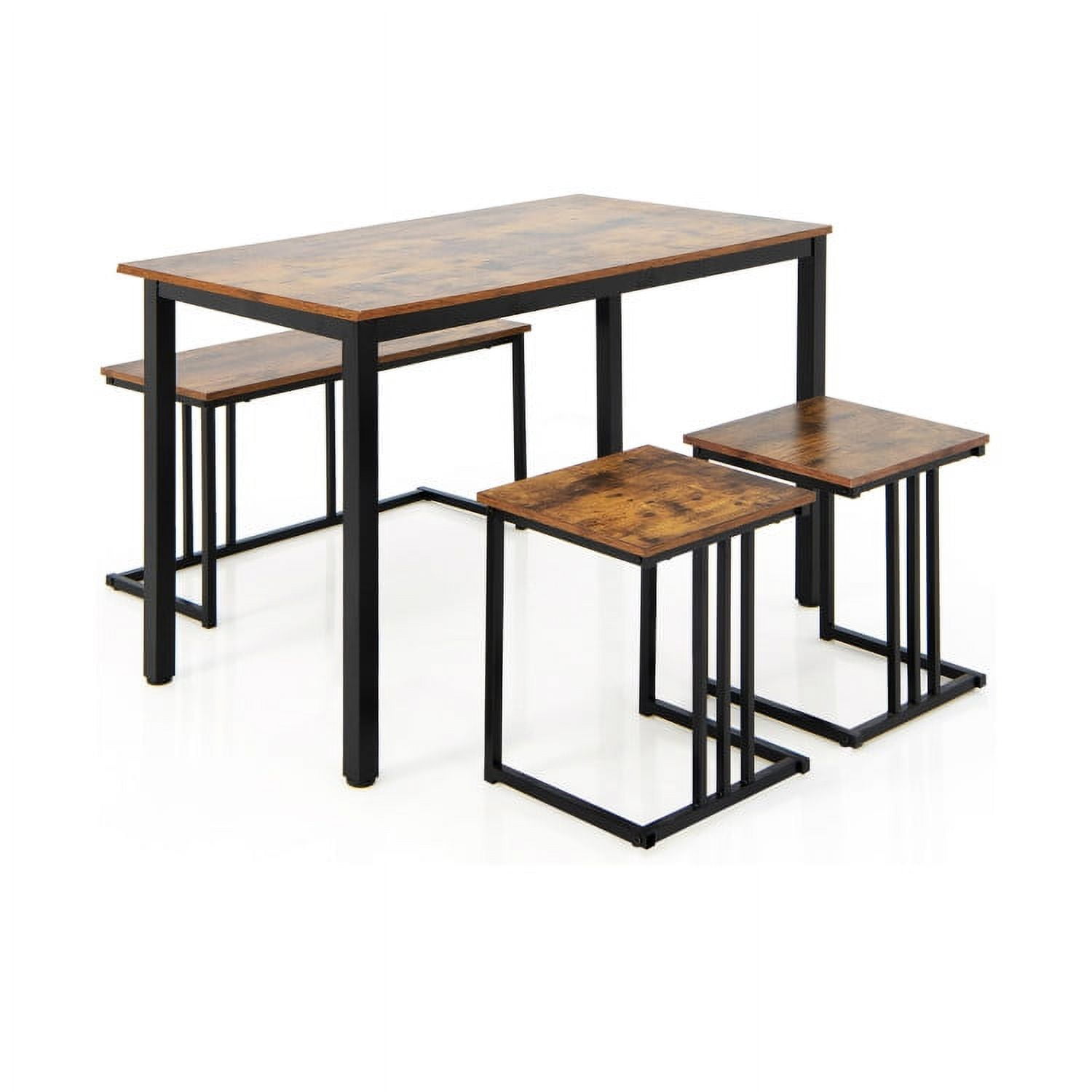 Finihen Dining Set, Dining Table Set, 4 Pieces Industrial Dining Table Set with Bench and 2 Stools, for Home, Restaurant, Brown Finihen Dining Set, Dining Table Set, 4 Pieces Industrial Dining Table Set with Bench and 2 Stools, for Home, Restaurant, Brown