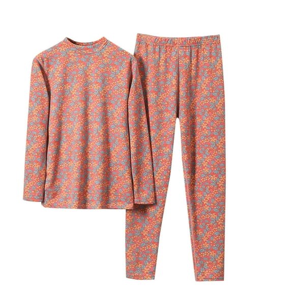 Kilaqueen Floral Printed Thermal Sets for Women Plus Size Two Piece Long Underwear Soft Stretchy Long Sleeve Moisture Wicking Warm Sweatsuit