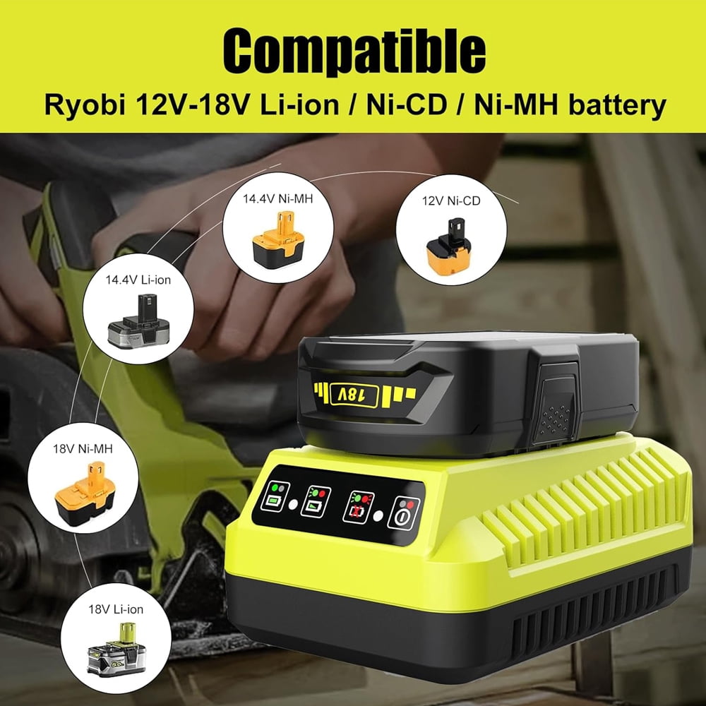 Persever Ryobi P102 18V Power Tool Charger with Lithium Batteries for Ryobi One, 2 Pack
