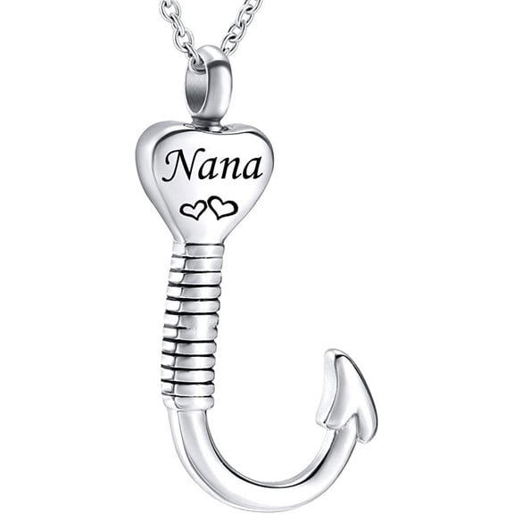 Cremation Urn Necklace for Ashes Fish Hook Urn Necklace for Ash Fishing Hook Urn Necklace for Women Men Heart-Shape Memorial Pendant for Dad & Mom & Daughter & Grandma & Husband & Wife & Daughter