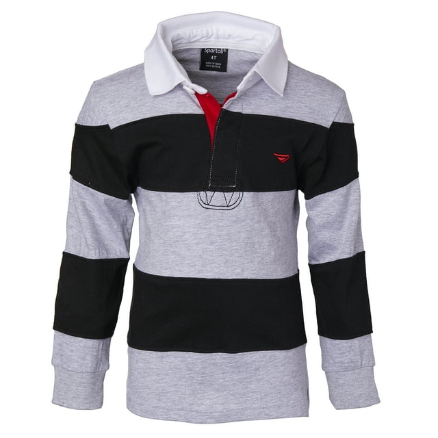 Polo Rugby à Manches Longues Rayé en Coton pour Garçons - Noir/gris - Taille 3