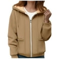 thumbnail image 6 of larppty Women's Fleece Lined Jacket Winter Hoodie Solid Color Long Sleeve Thick Plush Warm Coats with Pockets (Khaki, XL), 6 of 6