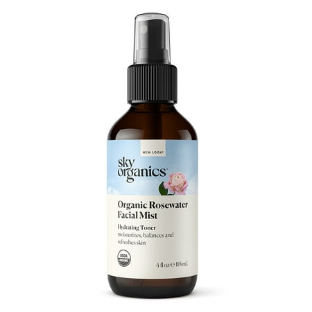 Sky Organics Organic Rosewater Facial Mist for Face, 100% Pure & Steam-Distilled USDA Certified to Hydrate, Balance & Refresh, 4 fl. Oz