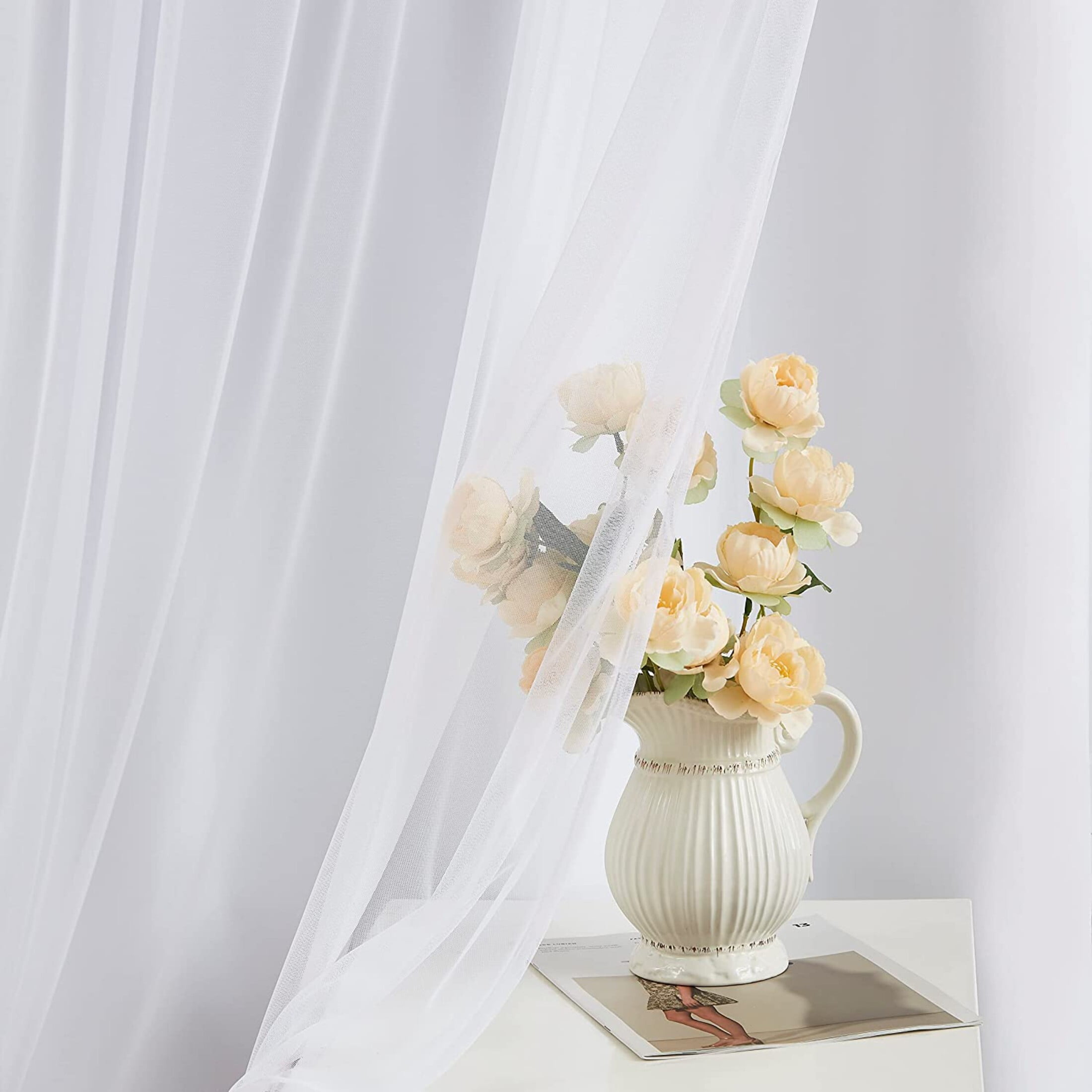 Pinewave Blackout Curtain with Sheer Mix and Match Double Layer Window Drapes Thermal Insulated Overlay  Grommet,37"Wx95"L,White