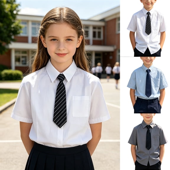 Asxite Toddler White Shirt Solid Short Sleeve Preppy Style Casual Breathable Summer Tops 3-12Y