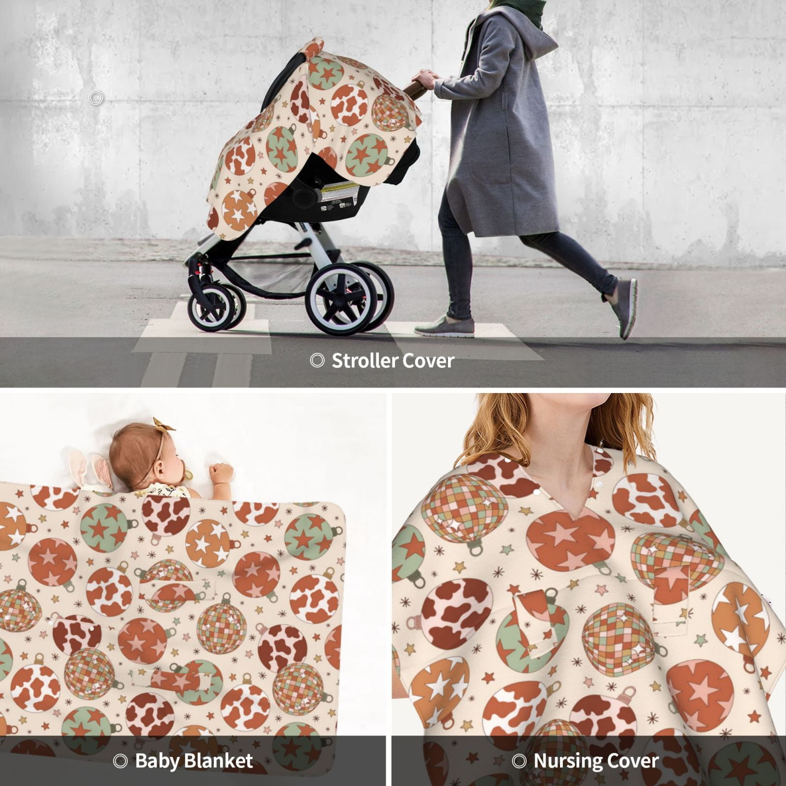 Car Seat Cover Baby - Rustic Christmas Ornaments Breathable Infant Car Seat Cover for Baby Carseat, Lightweight Comfort Baby Essentials Must Haves Newborn Stuff for Girl Boy