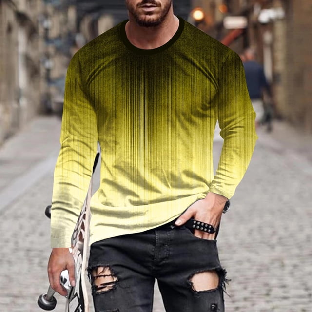 T-Shirt Décontracté à Manches Longues et Col Rond Dégradé pour Hommes
