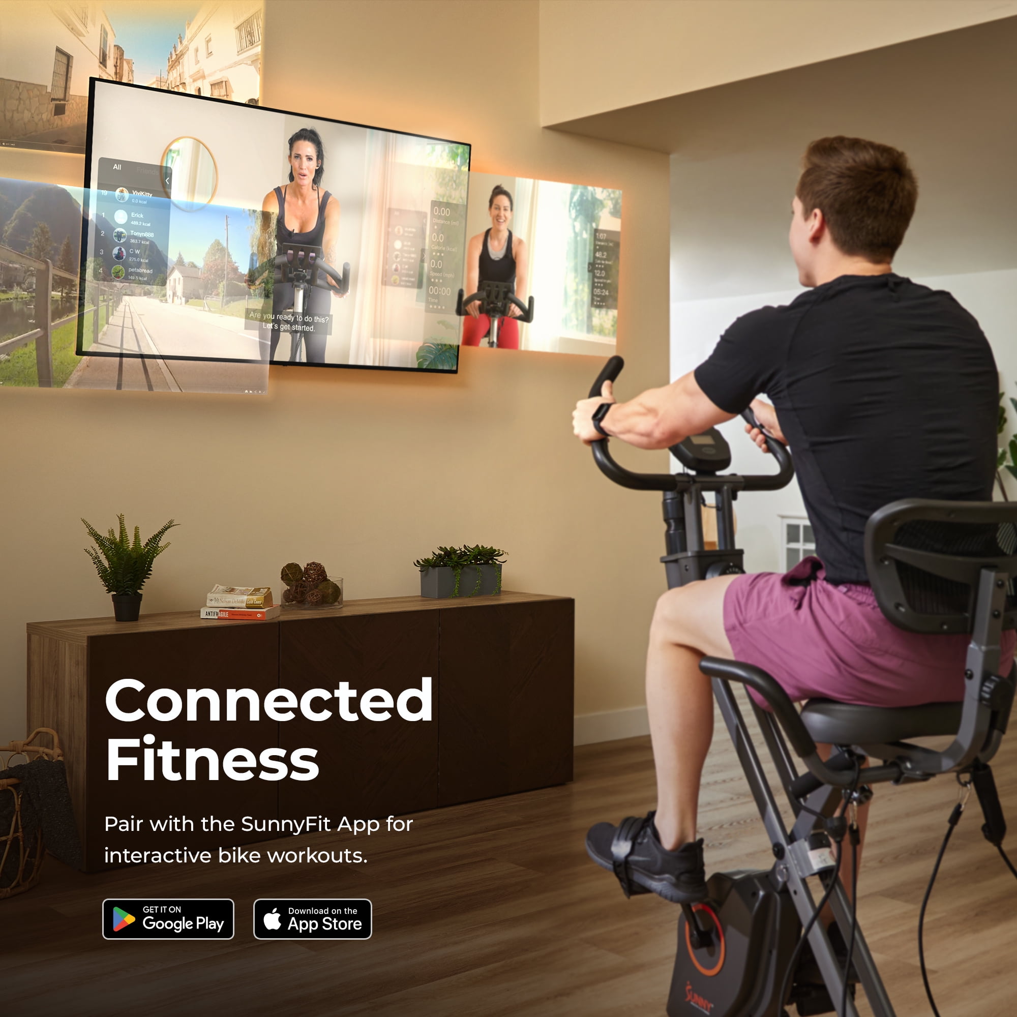 Sunny Health & Fitness Full Body Foldable Magnetic X-Bike Pro w Bluetooth & Free SunnyFit® App Membership - SF-B223012