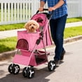 thumbnail image 2 of SuperDeal Folding Pet Stroller for Small Dog Cat, 4 Wheels Breathable Pet Carrier W/Cup Holder & Basket, Pink, 2 of 12