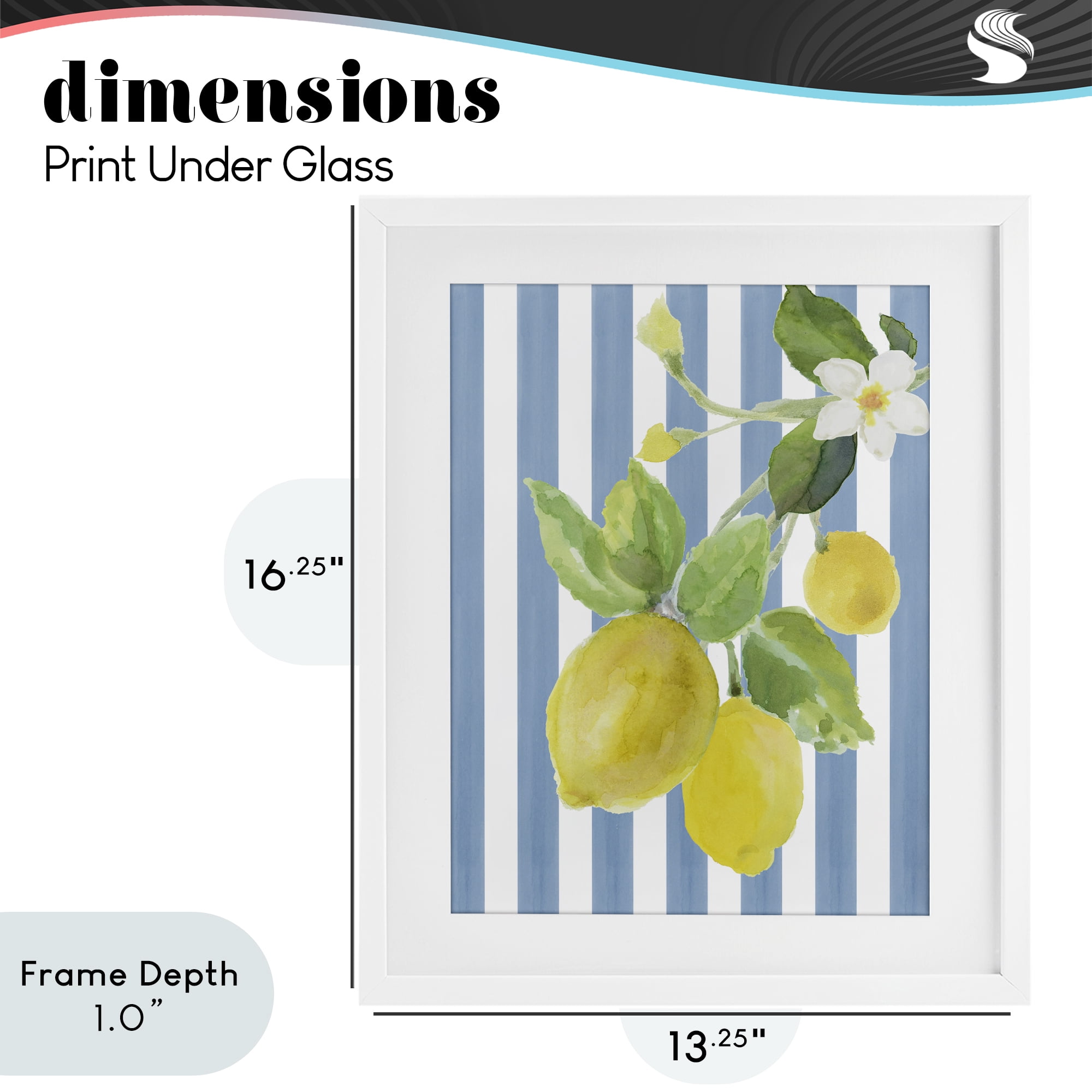 Stupell Industries Lemon Blossom on Blue Stripes White Framed Print Under Glass, design by Lanie Loreth