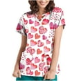 thumbnail image 2 of TIMIFIS Hauts de Sarrau d'Infirmière pour Femmes, Saint-Valentin, Uniforme de Travail, Manches Courtes, Col en V, Blouse T-shirt de Tenue de Travail avec Poches, Imprimé, 2 of 5