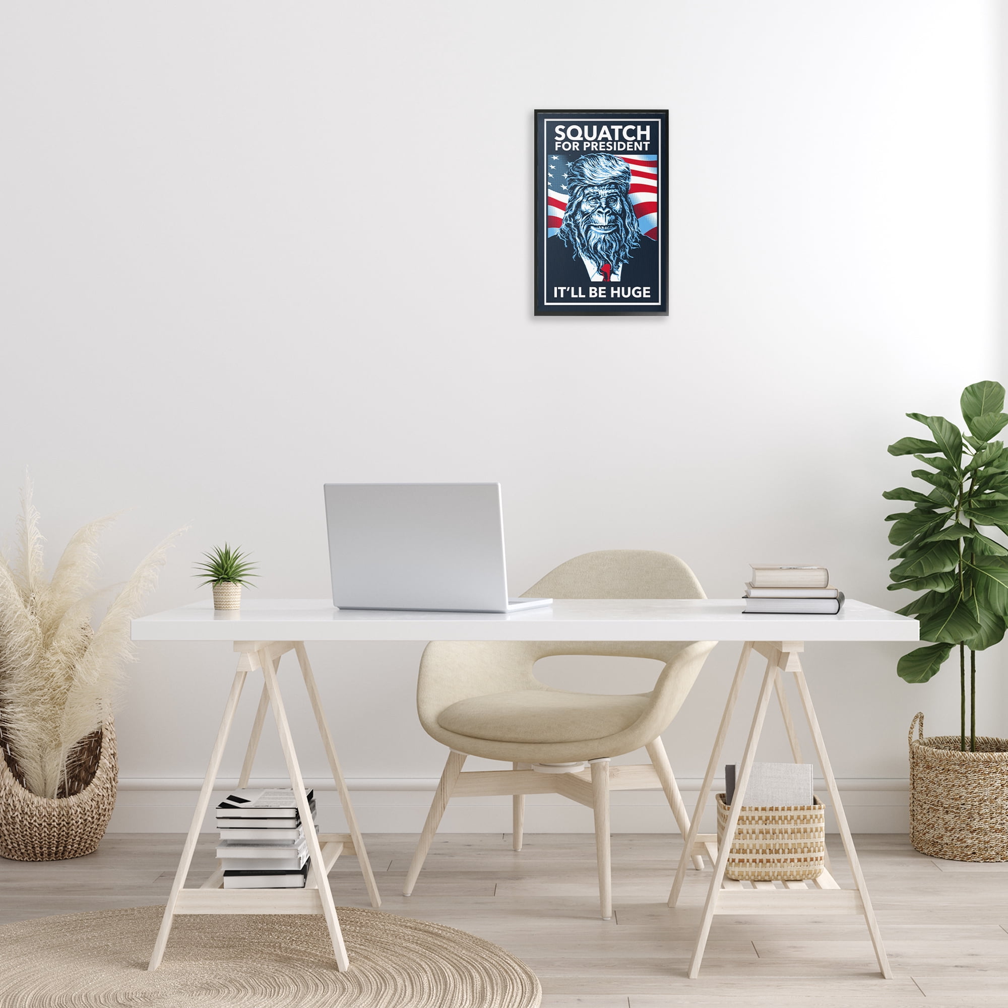 Stupell Industries Funny Mythical President Novelty Painting Black Framed Art Print Wall Art, 12 x 18