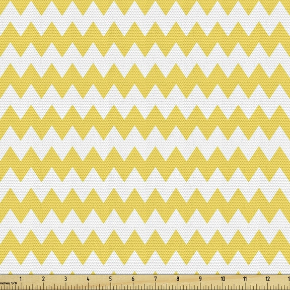 Yellow Chevron Fabric by the Yard Upholstery, Old Fashioned Sharp Zigzag Stripes Geometric Sunny Summer Motif, Decorative Fabric for DIY and Home Accents, 3 Yards, Earth Yellow White by Ambesonne