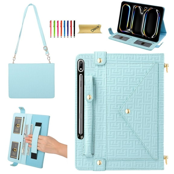 Dteck Carrying Bag for Samsung Galaxy Tab S10 FE Plus Case 13.1 Inch 2025 Model (SM-X620/X626) with S Pen Holder, Crossbody Portfolio Business Cover with Pocket Credit Card Holder,Blue