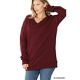thumbnail image 3 of Zenana Women & Plus Basic Relaxed Long Sleeve V-Neck Sweatshirts w/Side Pockets, 3 of 3