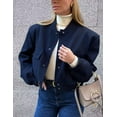 thumbnail image 4 of ORUYROP Women's Fashion Cropped Button Down Lightweight Cropped Bomber Jacket Varsity Shacket with Side Pockets, 4 of 7