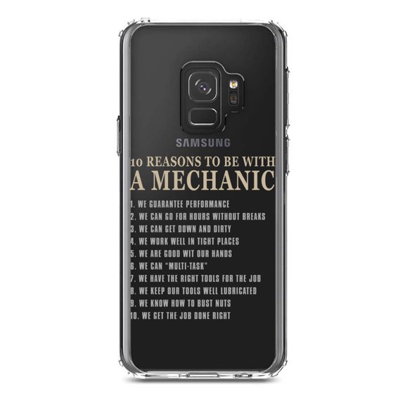 DistinctInk Clear Shockproof Hybrid Case for Samsung Galaxy S9 (5.8" Screen) - TPU Bumper Acrylic Back Tempered Glass Screen Protector - 10 Reasons to Be With a Mechanic