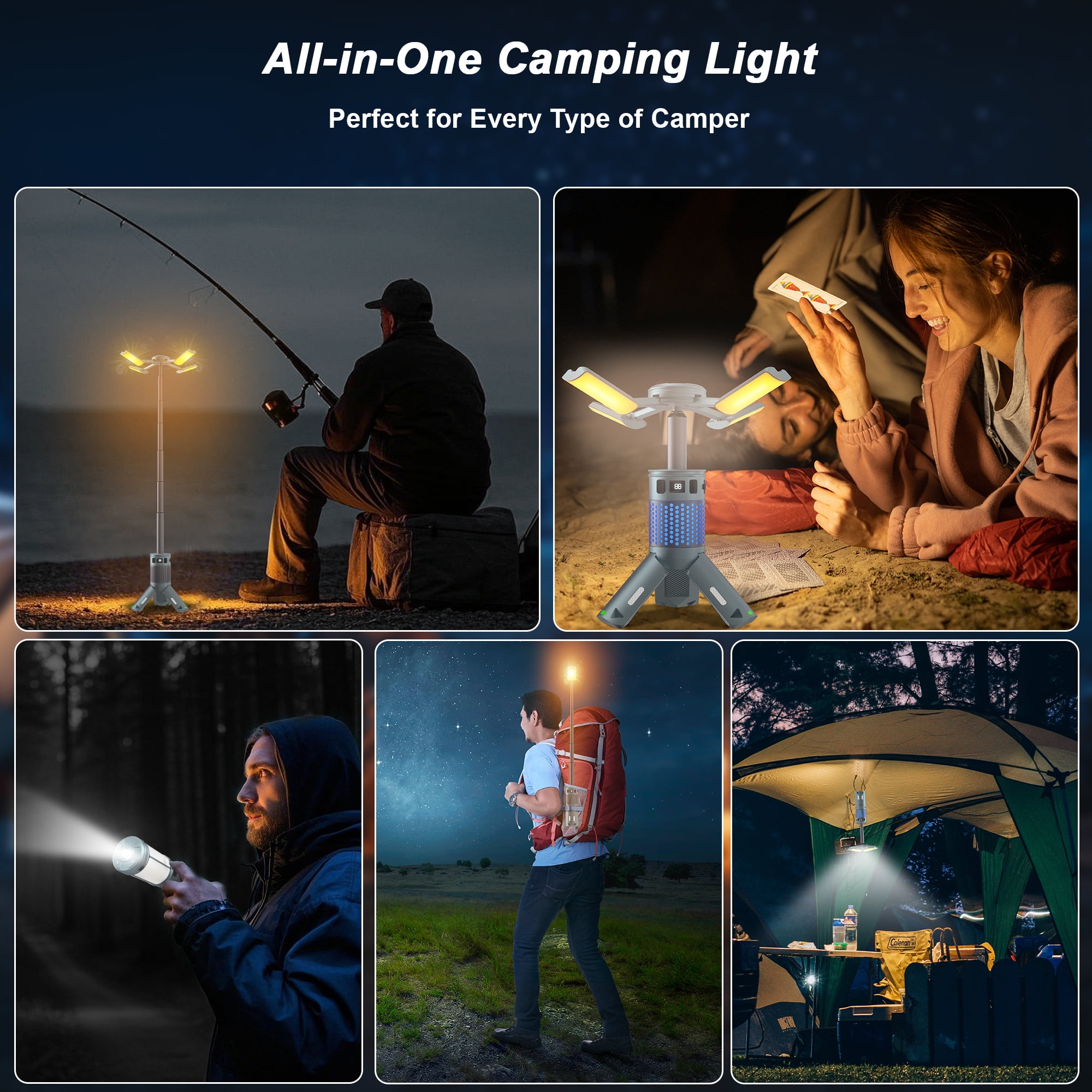 Xecessory Camping Lantern Rechargeable Telescopic, 12000mAh Waterproof LED Flashlight Magnetic Camping Light Camping Essentials, Portable Outdoor Emergency Light for Power Outage