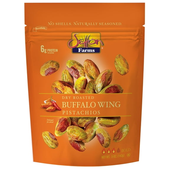 Buffalo Wing Seasoned Shelled OKA4 PIstachios Kernels - No Shells Dry Roasted No Shell Pistachios, Dry Roasted, Non-GMO Project Verified, Gluten Free, Vegan, Kosher, 5 Oz Resealable Bag