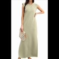 thumbnail image 1 of Vestido Maxi de Verano 2025 para Mujer, Informal, Holgado, con Abertura, Sin Arrugas, , con Cuello Redondo y Bolsillos, Color Caqui S, 1 of 9