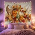 thumbnail image 2 of Cornucopia Among Pumpkins and Candles, Cozy Illustration for Food Lovers, Autumn Table Decor, Thanksgiving Hostess Gift, Tapestry Wall Hanging for Dining Room and Kitchen, 2 of 7