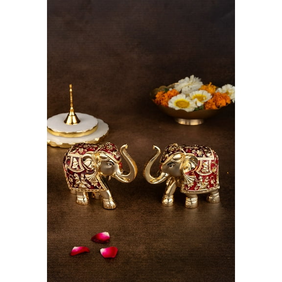 Ganesh Sena Warrior Elephants Pair of 2 Idols in Gold - 3 inches