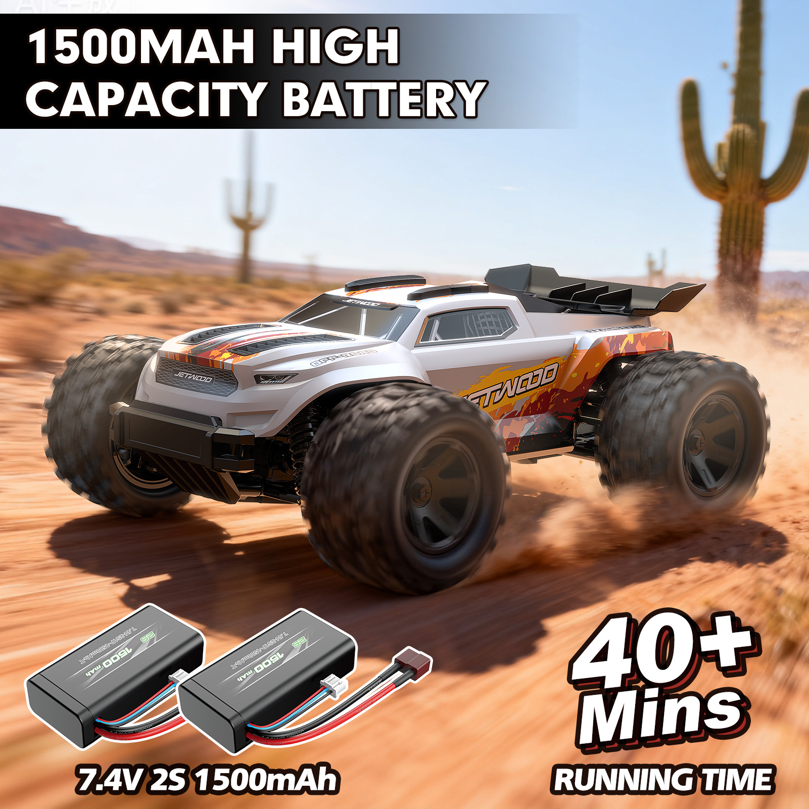 Jetwood 1/18 Fast Remote Control Car for Adults, Electric 4WD RTR RC Cars, High Speed RC Truck AWD, Max 35 kph Offroad Truck, JC18W with 2 Batteries
