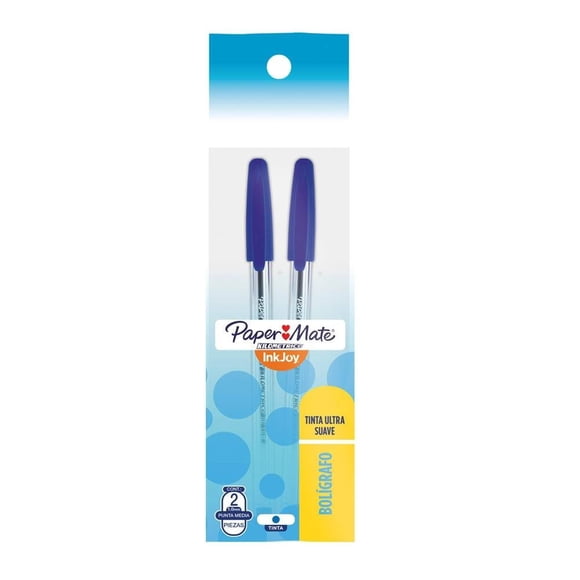 Bolígrafo Paper Mate Kilometrico ink joy tinta azul punta mediana 1 paquete con 2 pzas