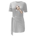thumbnail image 4 of RXIRUCGD Robes d'Été pour Femmes Mode Décontractée Robe T-Shirt Robe Mini Robe de Plage Robe d'Été pour Dames Manches Courtes Col Rond Plissée Imprimée Nœud Ceinturée Robe Mini Irrégulière Robe de Travail Quotidienne, 4 of 6