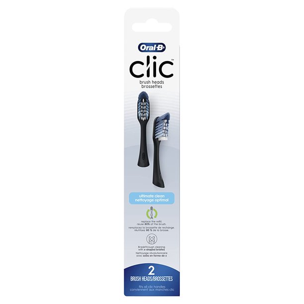 OralB Clic Toothbrush Ultimate Clean Replacement Brush Heads, Black, 2