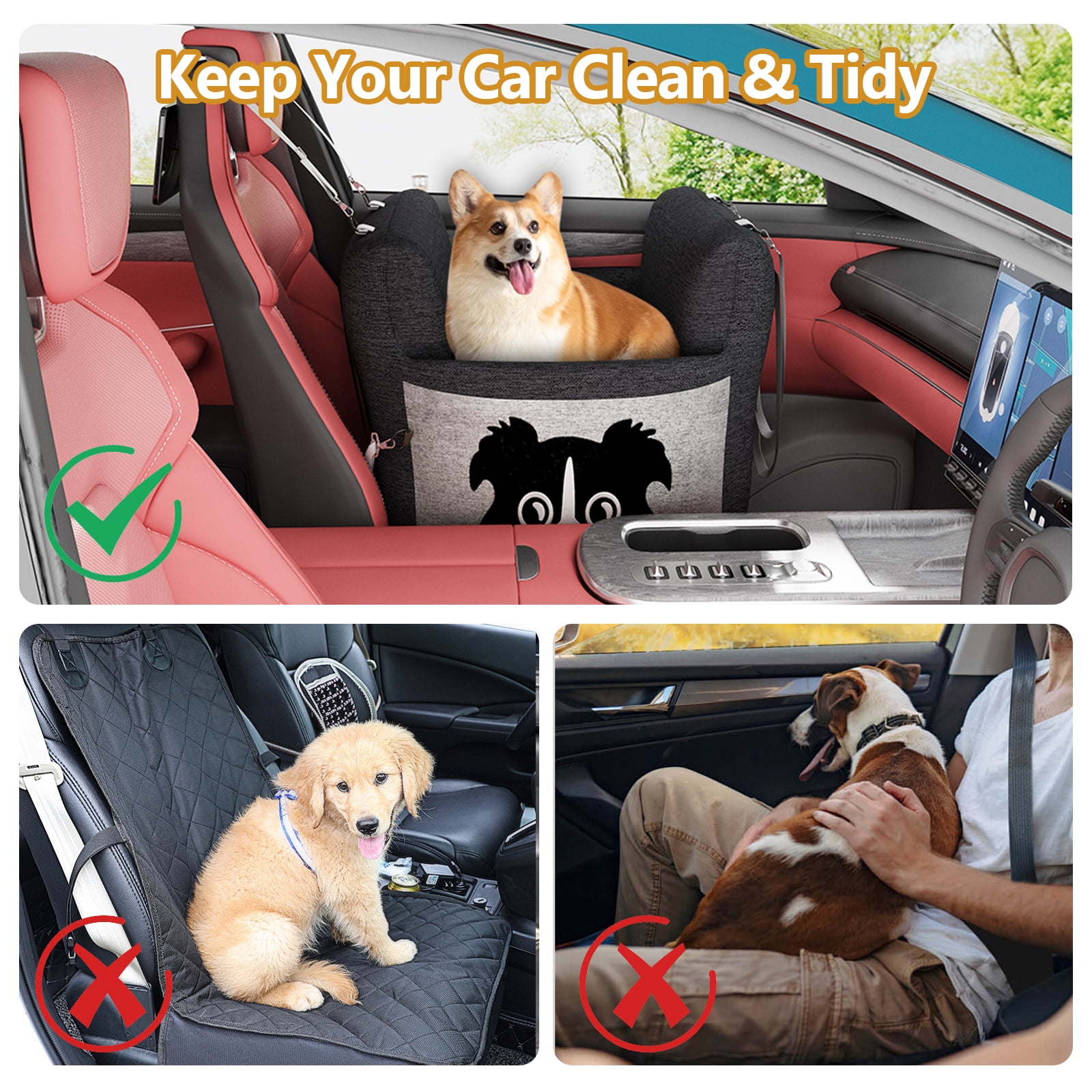 Baxluxe Dog Car Seat for Small Dog, Soft Travel Carrier Dog Bed for Car, Portable Pet Car Seat with Foam Filling, Dog Booster Seat with Patent Safe Buckles, Pet Carrier Bag for Puppy, Black+Gray