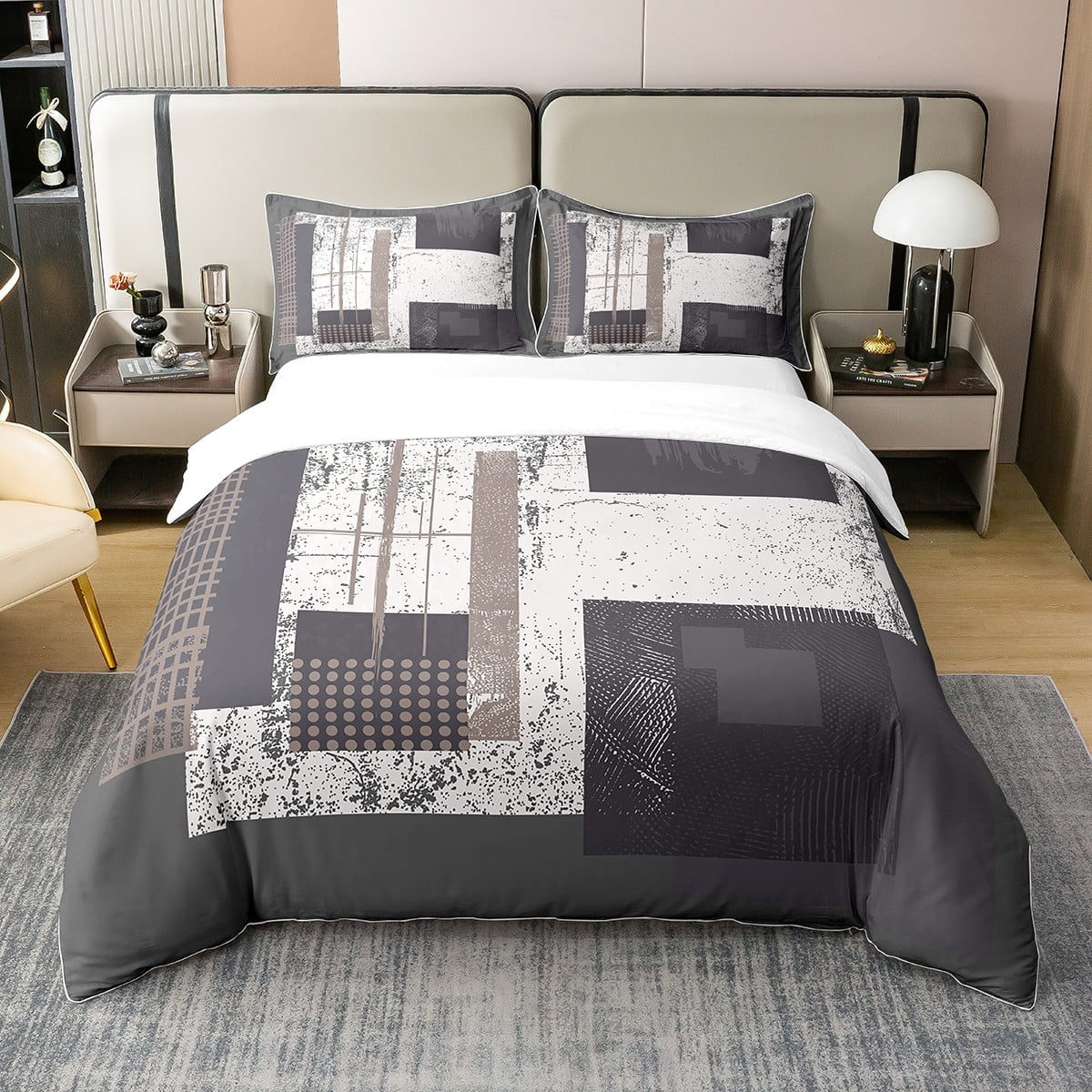 YST 100 Cotton Modern Art Duvet Cover Twin Size 2Pcs Vintage Grid Comforter Cover Abstract Plaid Pattern Bedding Set For Kids Boys Girls Western Geometric Style Bedspread Cover Walmart