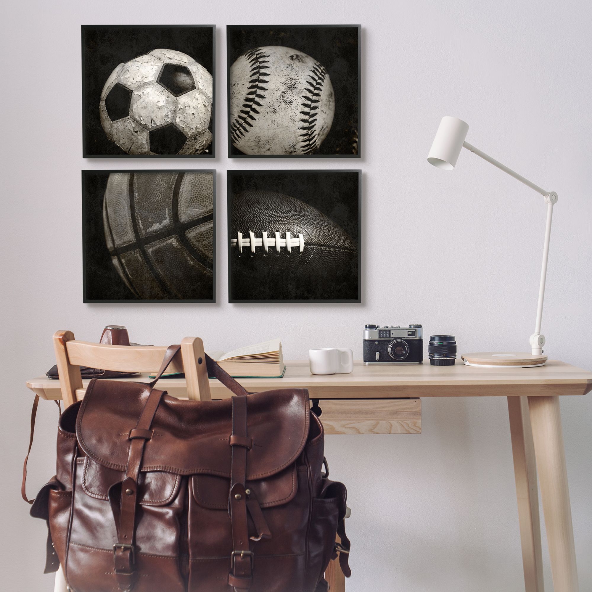 Stupell Industries Sports Balls Photography Sports Photography Black Framed Art Print Wall Art, 17 x 17, Set of 4