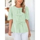 thumbnail image 3 of Blusa PRETTYGARDEN para mujer con lazo en la parte delantera a rayas verde claro, 3 of 9