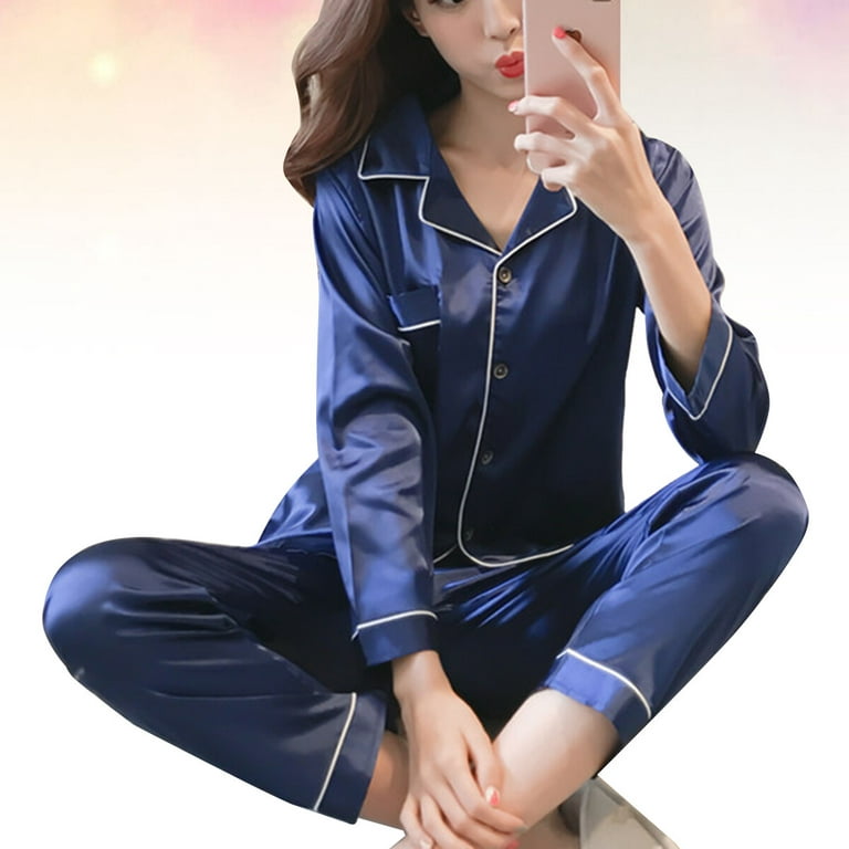 NUOLUX 1 Set Home Nightclothes Trousers Set Simulated Silk Pajamas Kit  Stylish Casual Long Sleeve Sleepwear Kit Female Cardigan Sleeping Clothings  Kit