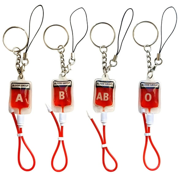 MOVTOTOP 4pcs Blood Type Keychain Set A, B, Ab, O Blood Bag Pendant For Doctors And Donors