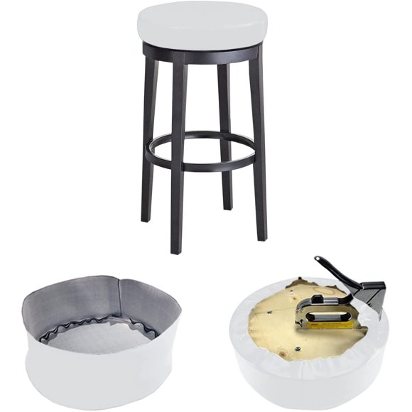 Bar Stool Replacement Cover Round DIY Staple On Heavy Duty Commercial Vinyl Restaurant Kitchen Office Exam Chair (18 inch Diameter, White)