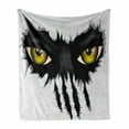 thumbnail image 1 of Eye Soft Flannel Fleece Blanket, Evil Eyes of Wild Black Cat Staring Face Werewolf Animal Monster Scratch Danger, Cozy Plush for Indoor and Outdoor Use, 70" x 90", Yellow Black Grey, by Ambesonne, 1 of 6