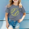 thumbnail image 2 of NINGMENG Hauts et T-Shirts pour Filles, Imprimé Baseball d'Été, Col Rond, Manches Courtes, Chandail Décontracté, Gris, 5-6 Ans, 2 of 4