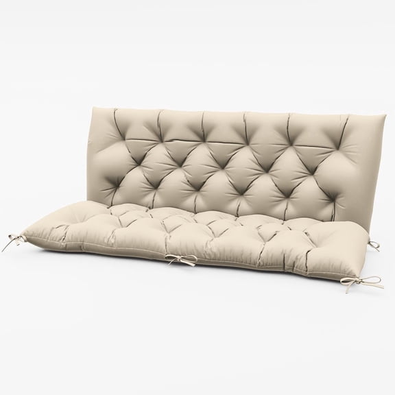 Pakunoda Outdoor Swing Cushions 60” X 40” X 5”, 2-3 Seater Bench Cushion with Backrest, Waterproof Replacement Outdoor Cushion with Tie, Cream
