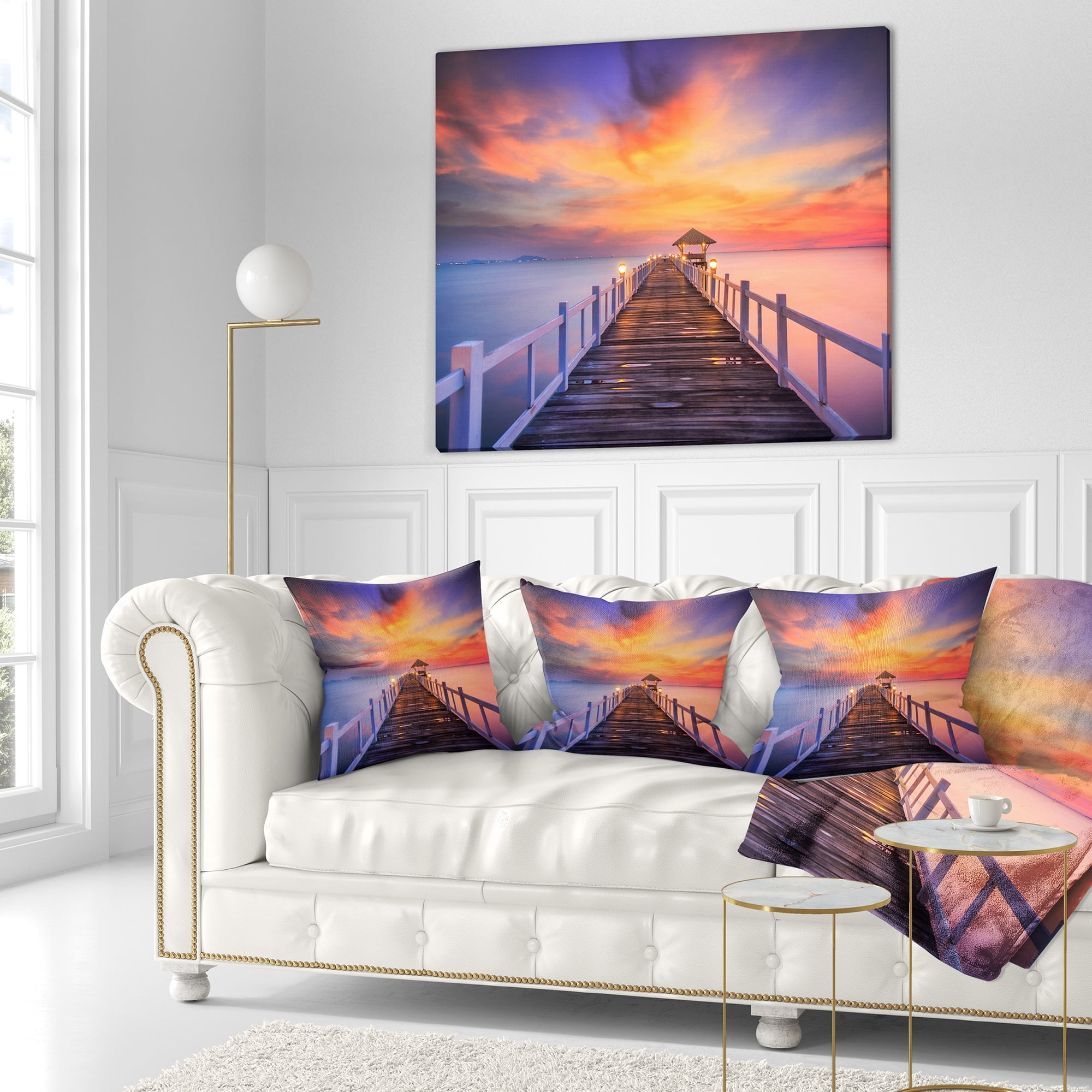 Designart Wooden Bridge - Landscape Photography Throw Pillow - 16x16