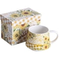 thumbnail image 1 of YWC-Ceramic Travel Mug Porcelain Coffee Cups With Handle and Gift Box 12 oz, Sunflower, 1 of 4