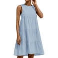 thumbnail image 4 of HUBERY Women Pleated Stitching Back Keyhole Crew Neck Sleeveless Midi Dress, 4 of 5