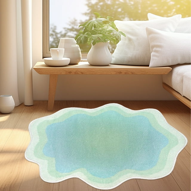 Gradient Shaped Area Rug, Patchwork Design, Soft Floor Mat, for Living Room Bedroom Decor, Green
