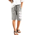 thumbnail image 1 of MIASHUI Shorts pour Filles Été Mode Décontractée Imprimé Taille Élastique, Gris, 12-13 Ans, 1 of 4